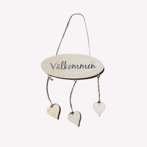 Träskylt Välkommen Med Hjärtan